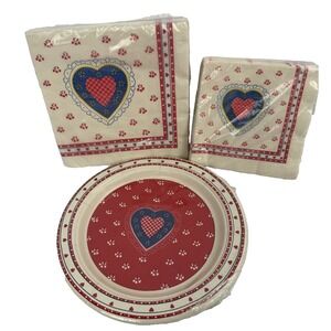 VTG Valentine's Day Paper Plates Lunch/Beverage Napkins Hearts Potpourri Press